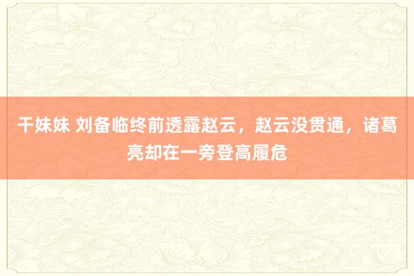 干妹妹 刘备临终前透露赵云，赵云没贯通，诸葛亮却在一旁登高履危