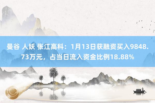 曼谷 人妖 张江高科：1月13日获融资买入9848.73万元，占当日流入资金比例18.88%