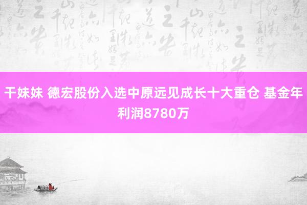 干妹妹 德宏股份入选中原远见成长十大重仓 基金年利润8780万